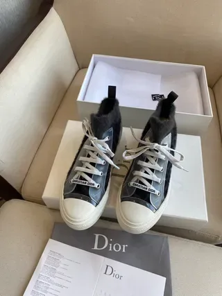 Dior B23 Black Fur-Trimmed High-Top Platform Lifestyle Sneakers 9