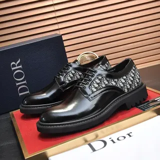 Dior B23 Black White Polished Leather Oblique Jacquard Side Panels Oxford Shoes