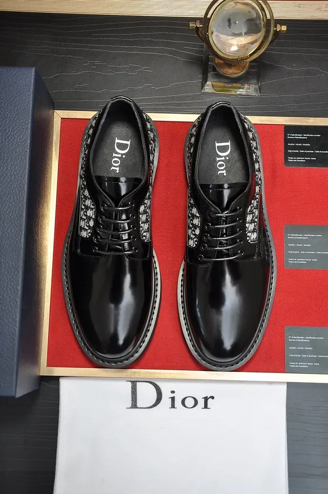 Dior B23 Noir Blanc Cuir Poli Panneaux Latéraux Jacquard Oblique Chaussures Oxford 5