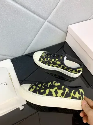 Dior B23 Black Yellow Leopard-Print Textile Upper Neon Lime Colorway Lifestyle Sneakers 8