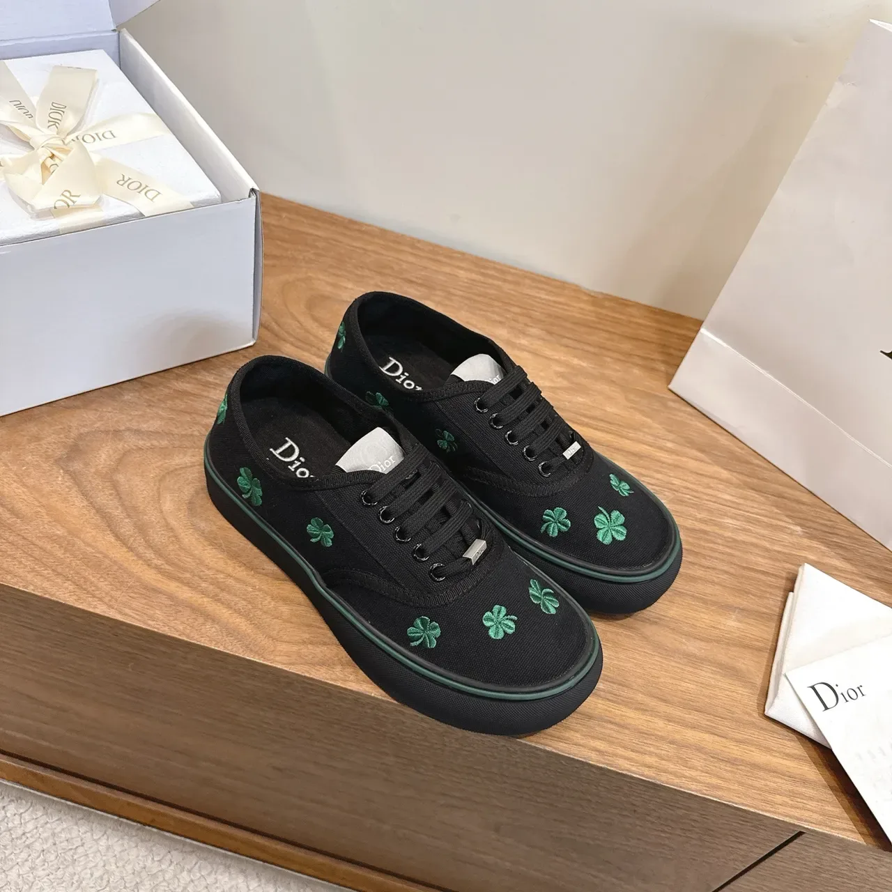 Dior B23 Trèfle à Quatre Feuilles Brodé Sneakers Lifestyle Toile Noir 5