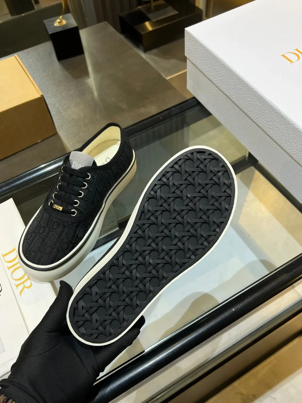 Dior B23 Monogram Jacquard Black and White Lifestyle Sneakers 3
