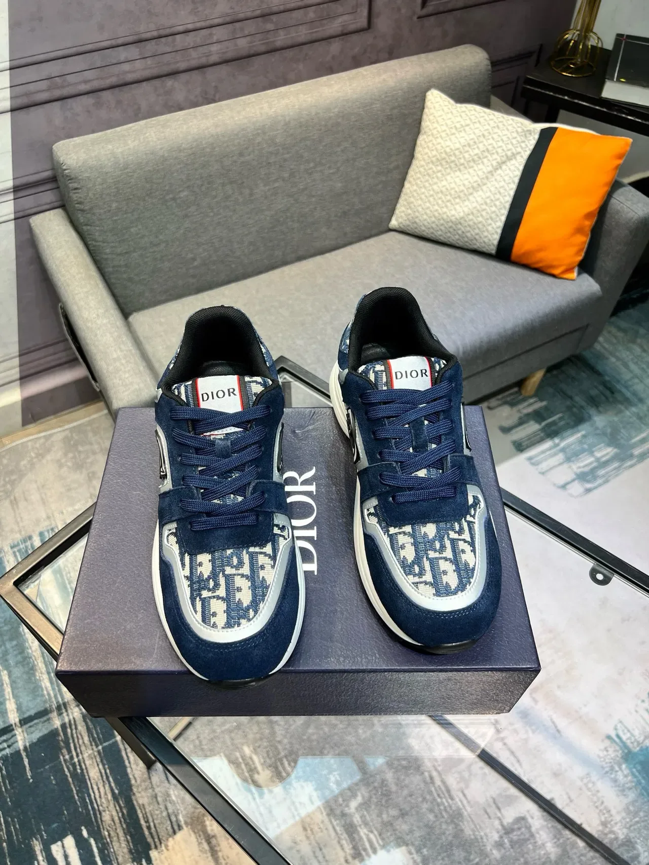 Dior B23 Navy Suede and Jacquard Monogram Lifestyle Sneakers 4