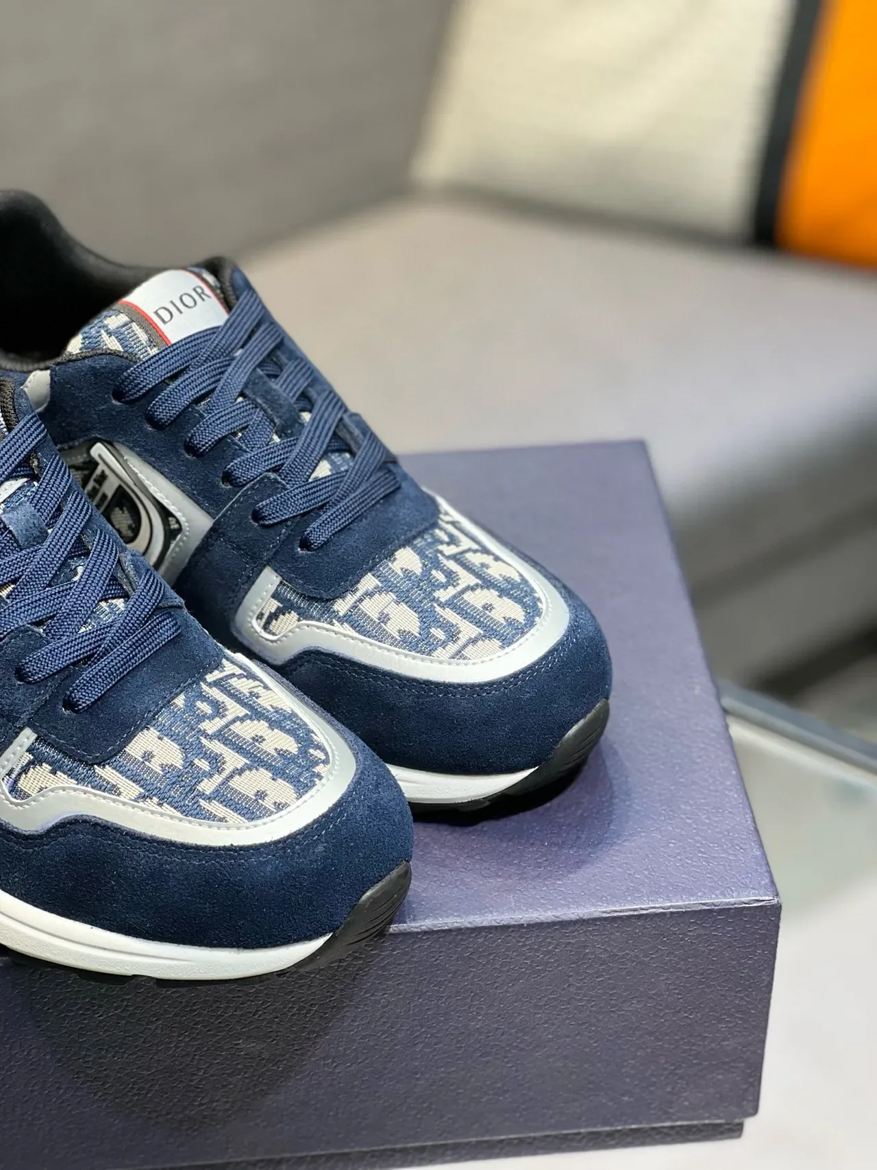 Dior B23 Navy Suede and Jacquard Monogram Lifestyle Sneakers 5