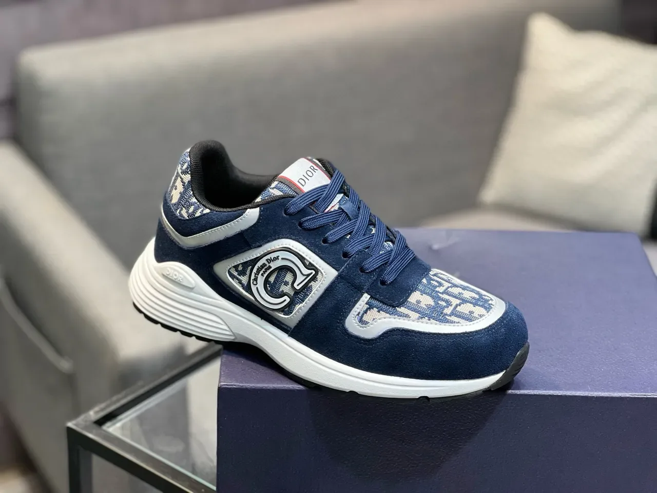 Dior B23 Navy Suede and Jacquard Monogram Lifestyle Sneakers 6