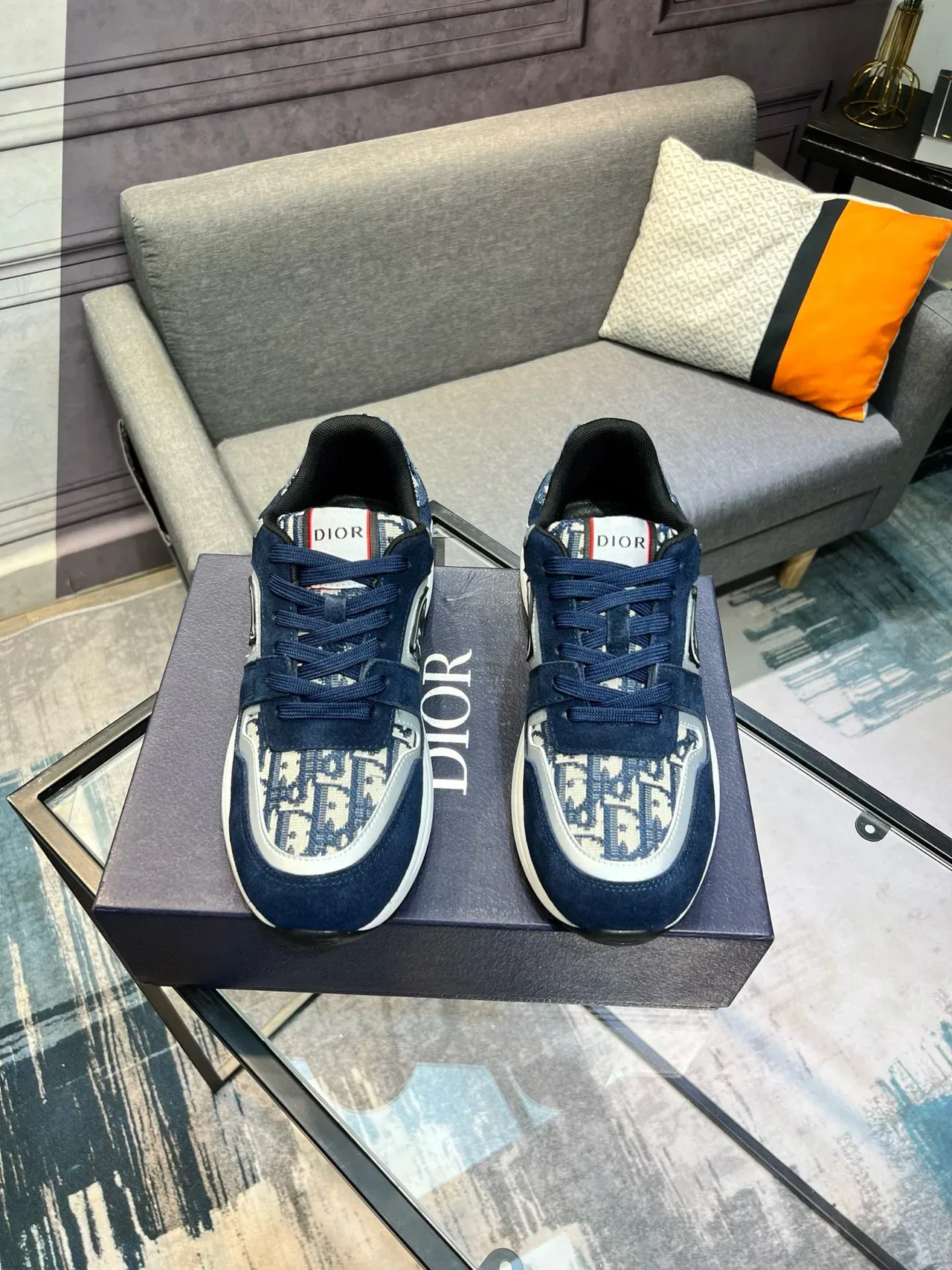 Dior B23 Navy Suede and Jacquard Monogram Lifestyle Sneakers 8