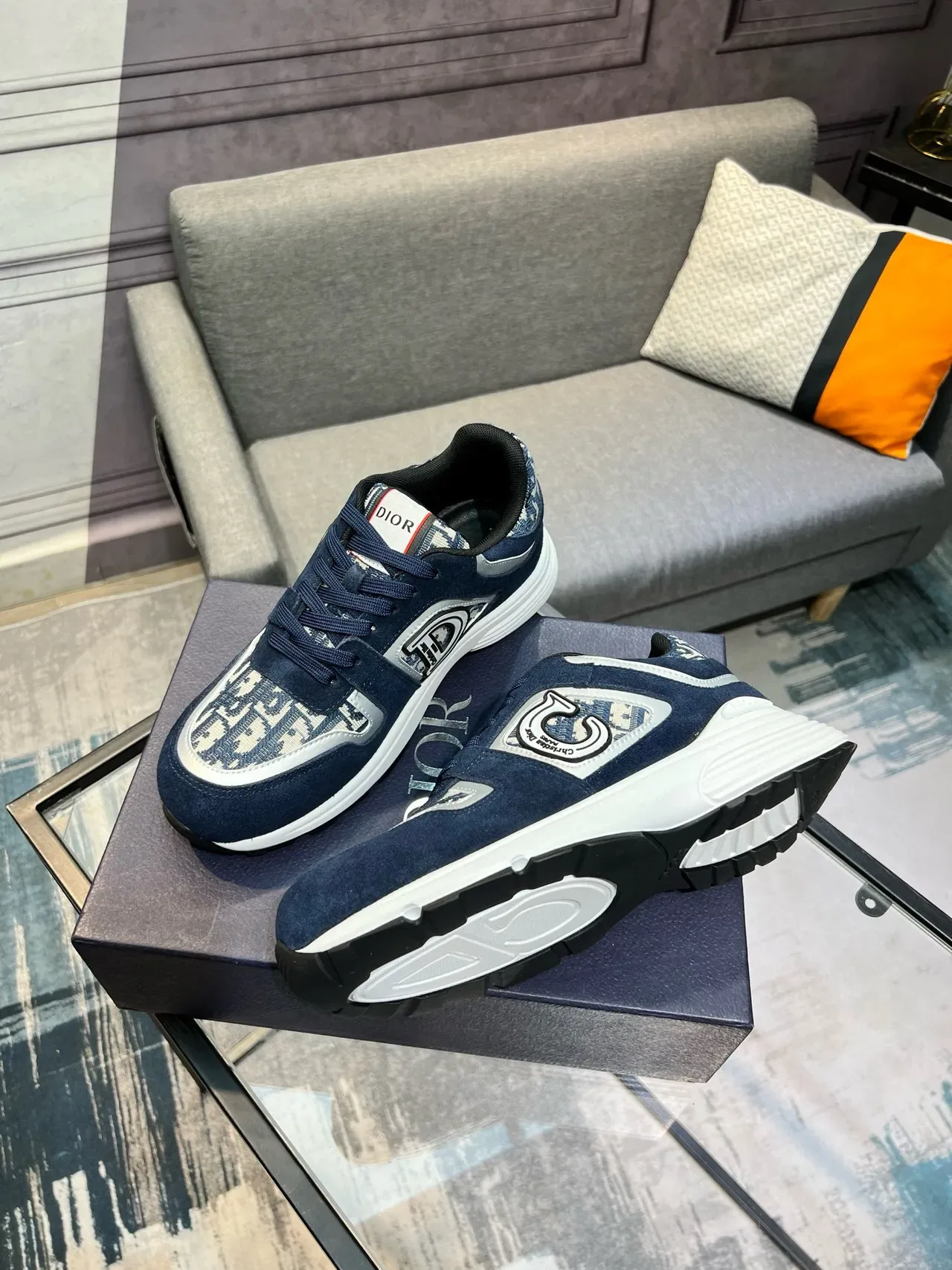 Dior B23 Navy Suede and Jacquard Monogram Lifestyle Sneakers 9