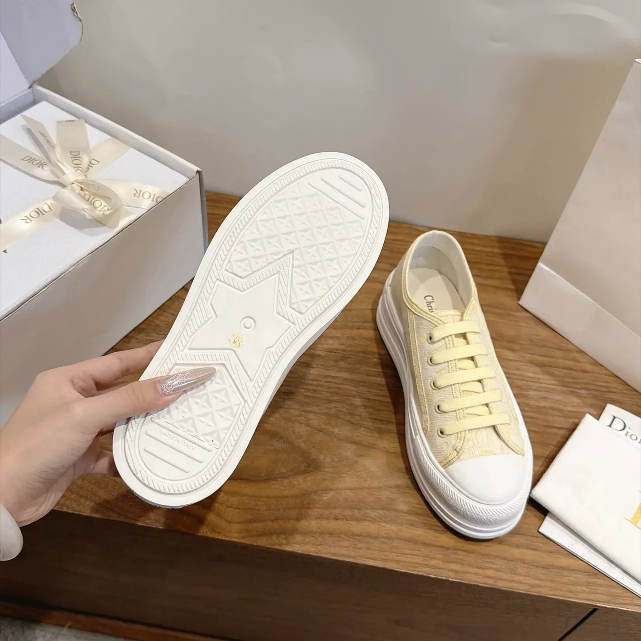 Dior B23 Pale Yellow Monogram Platform Lifestyle Sneakers 3