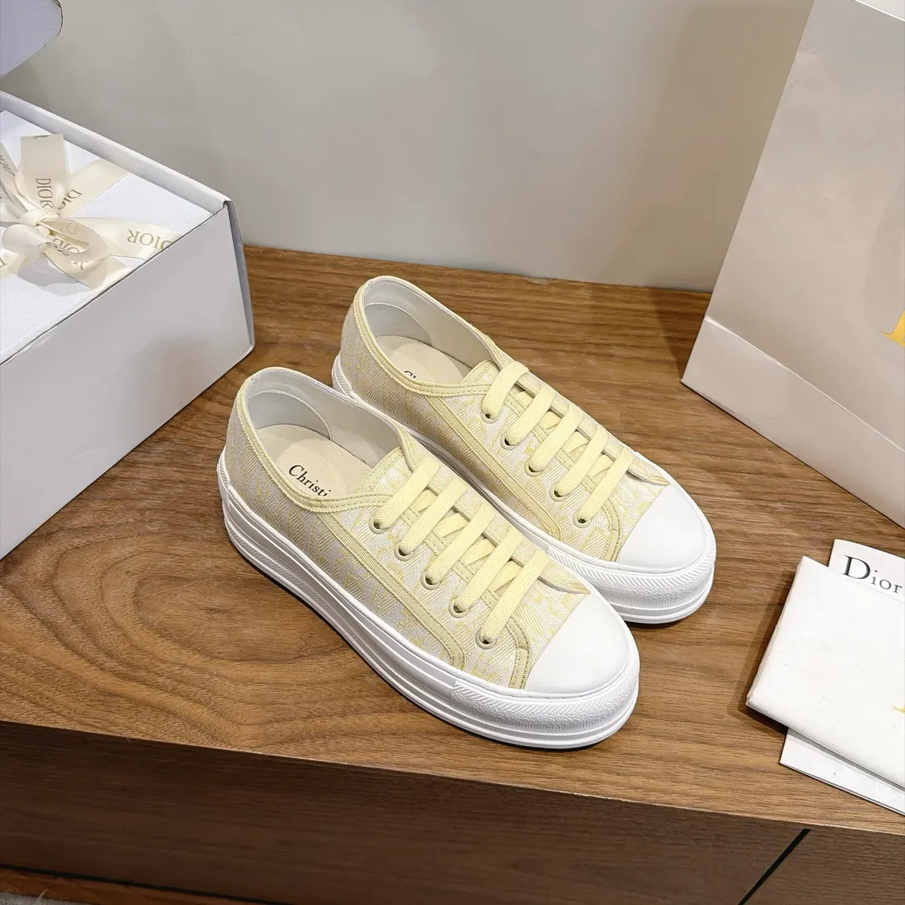 Dior B23 Pale Yellow Monogram Platform Lifestyle Sneakers 4