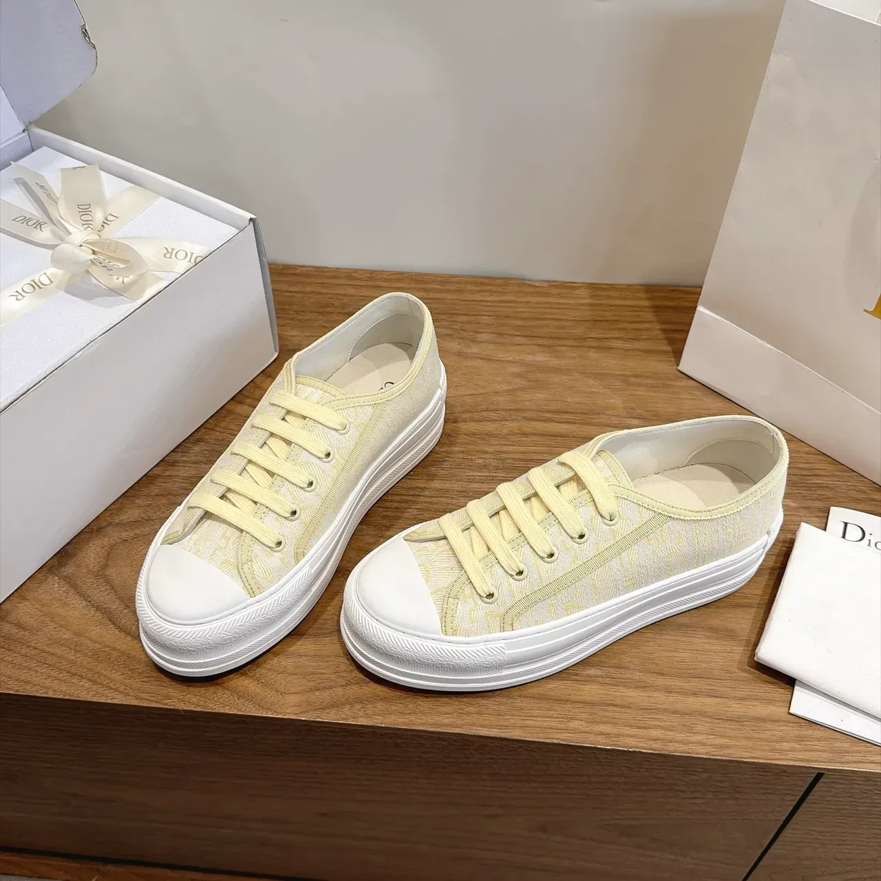 Dior B23 Pale Yellow Monogram Platform Lifestyle Sneakers 5