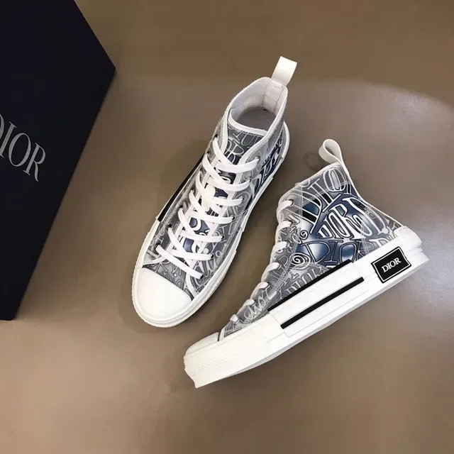Dior B23 White Blue High-Top Transparent Monogram Upper Lifestyle Sneakers 4