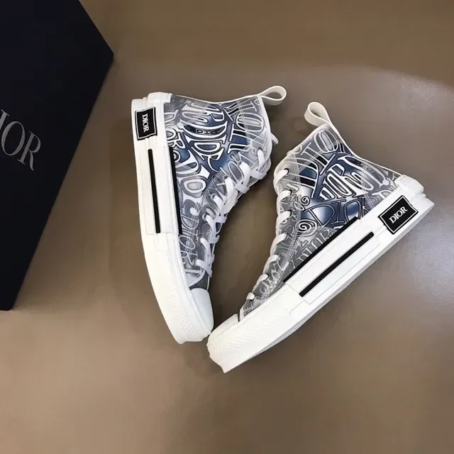 Dior B23 White Blue High-Top Transparent Monogram Upper Lifestyle Sneakers 5