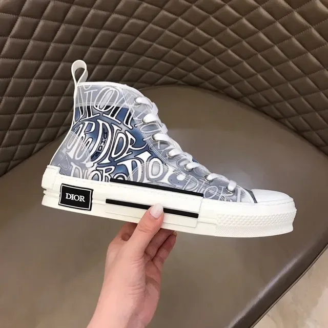 Dior B23 White Blue High-Top Transparent Monogram Upper Lifestyle Sneakers 6
