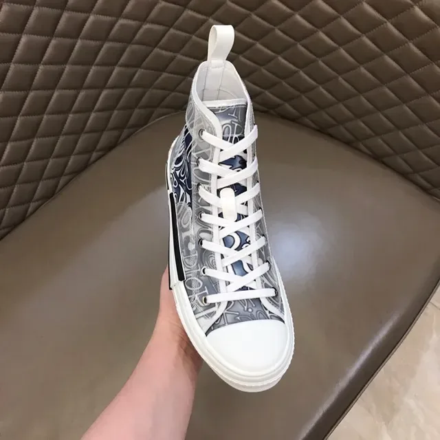 Dior B23 White Blue High-Top Transparent Monogram Upper Lifestyle Sneakers 8