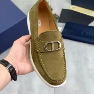 Dior B27 Army Green White Suede Upper CD Buckle Hardware Loafer