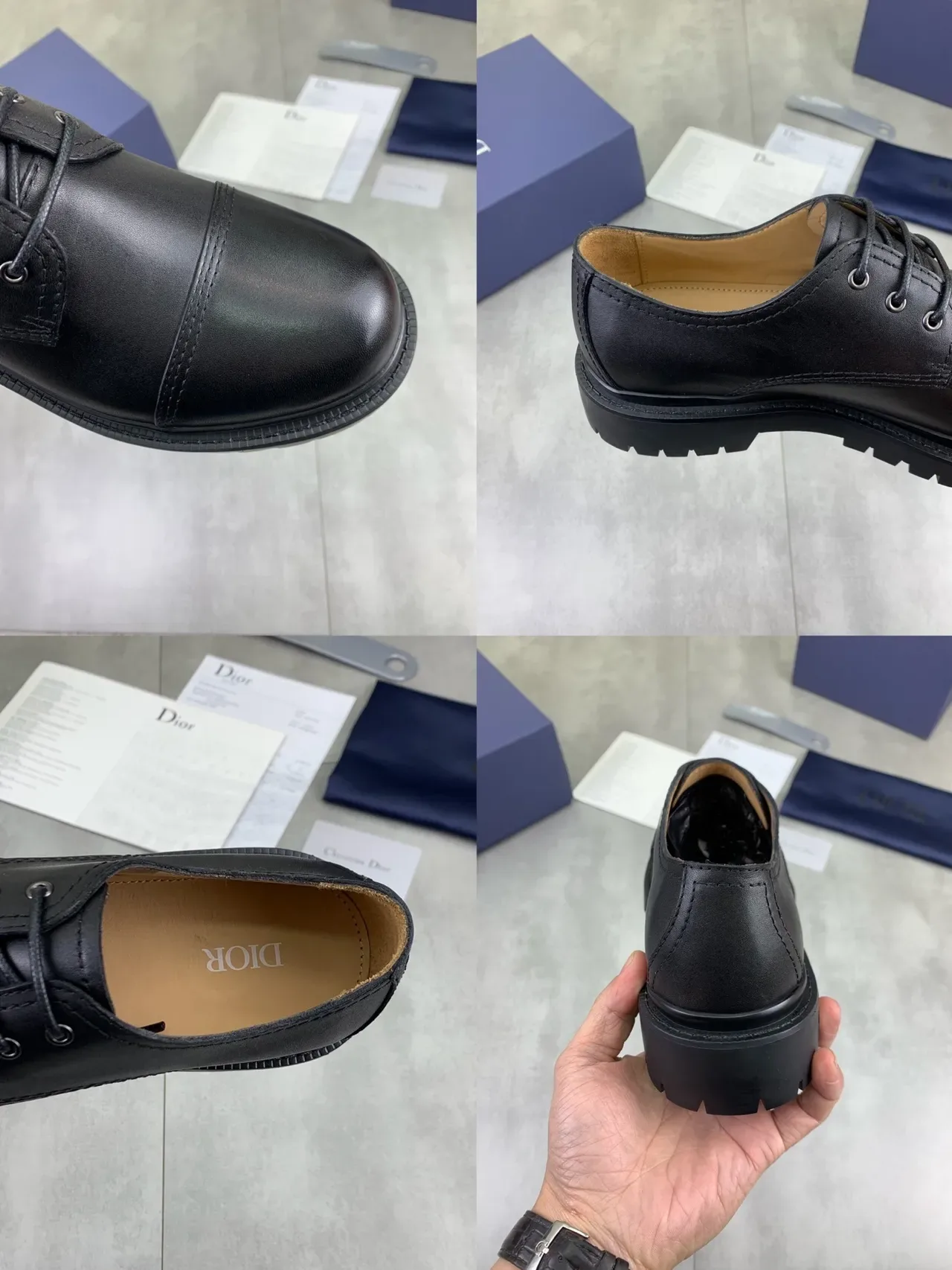 Dior B27 Chaussures Oxford Noir Beige à bout cap à lacets 3