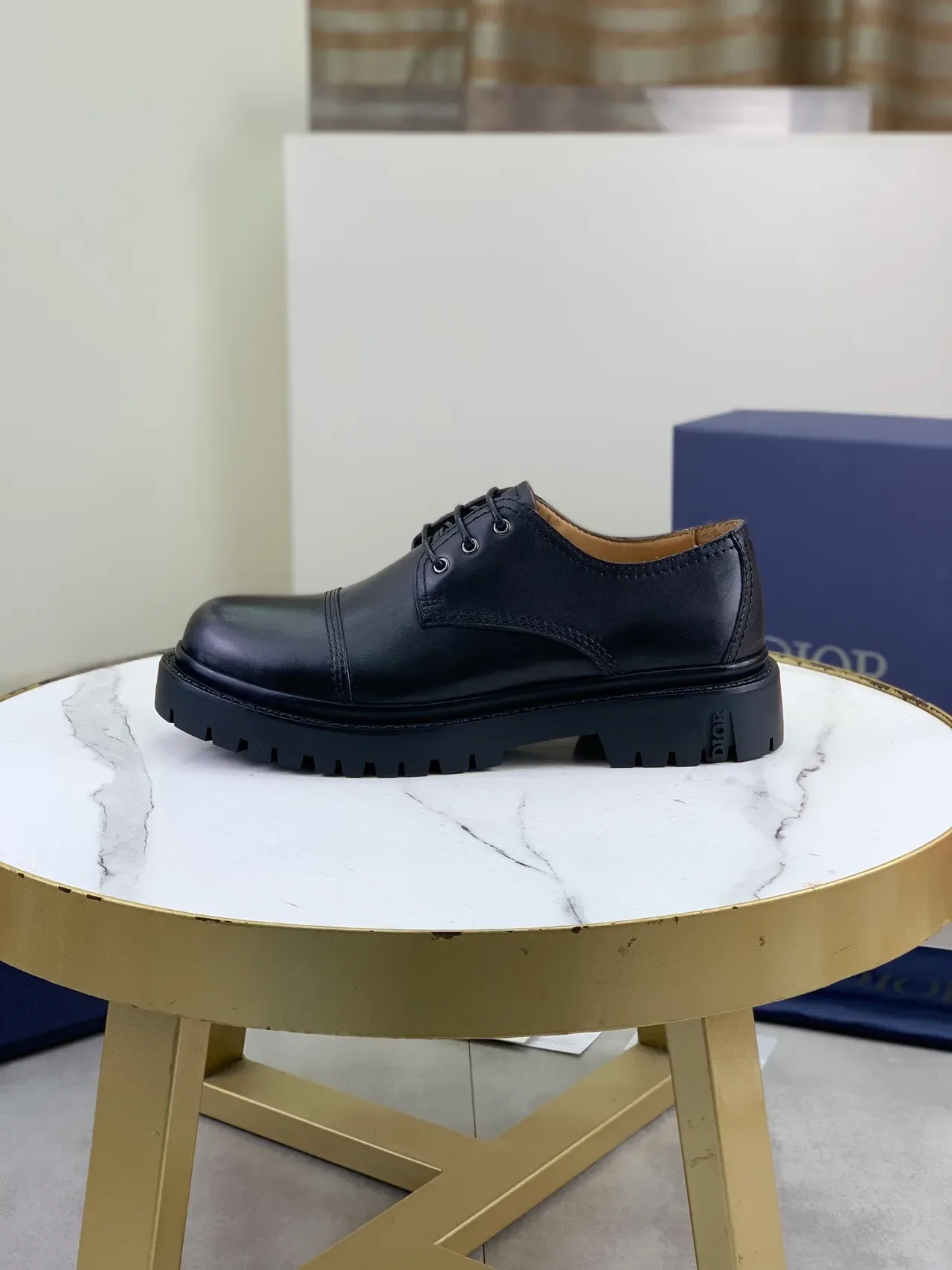 Dior B27 Chaussures Oxford Noir Beige à bout cap à lacets 7
