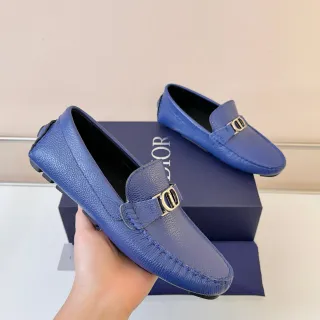 Dior B27 Blue Pebbled Leather Horsebit Loafers
