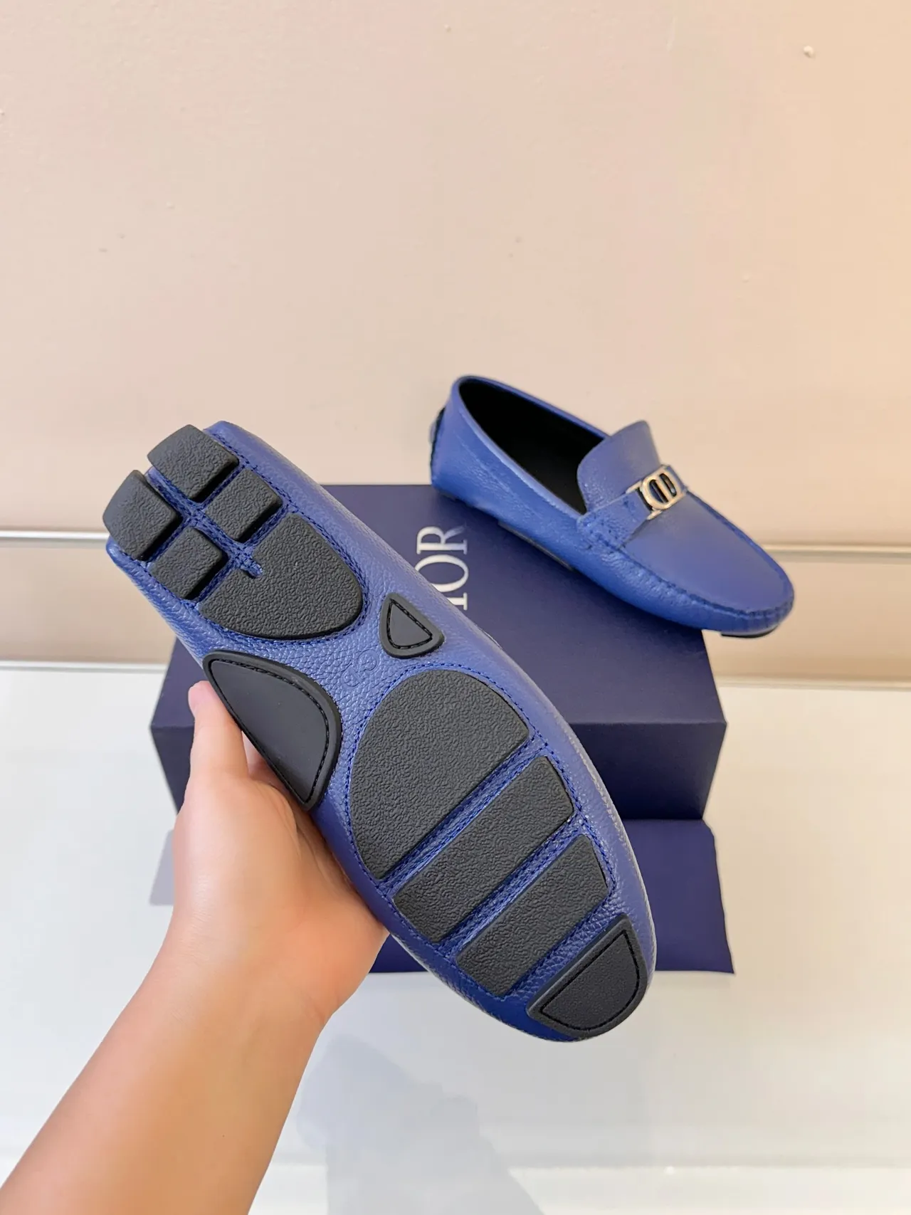 Dior B27 Blue Pebbled Leather Horsebit Loafers 5