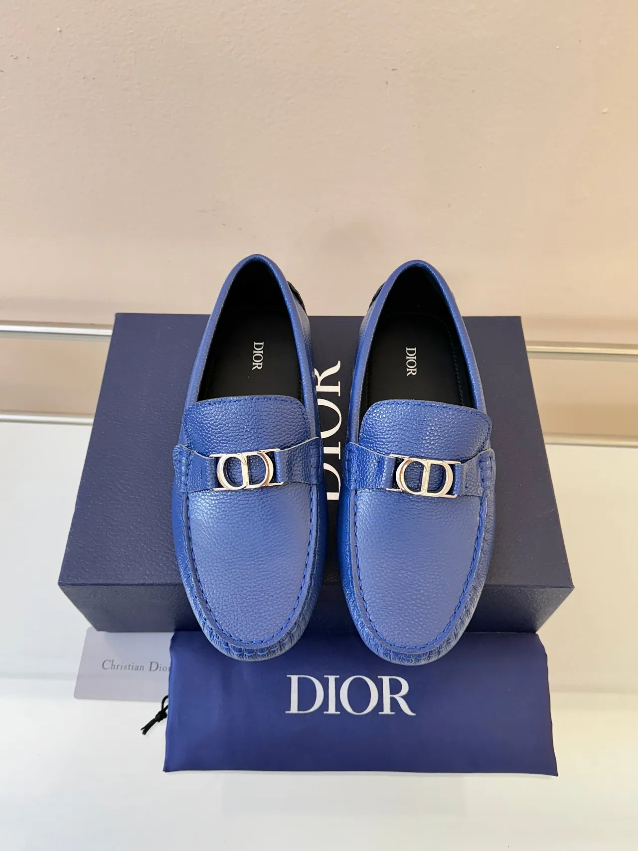 Dior B27 Blue Pebbled Leather Horsebit Loafers 6