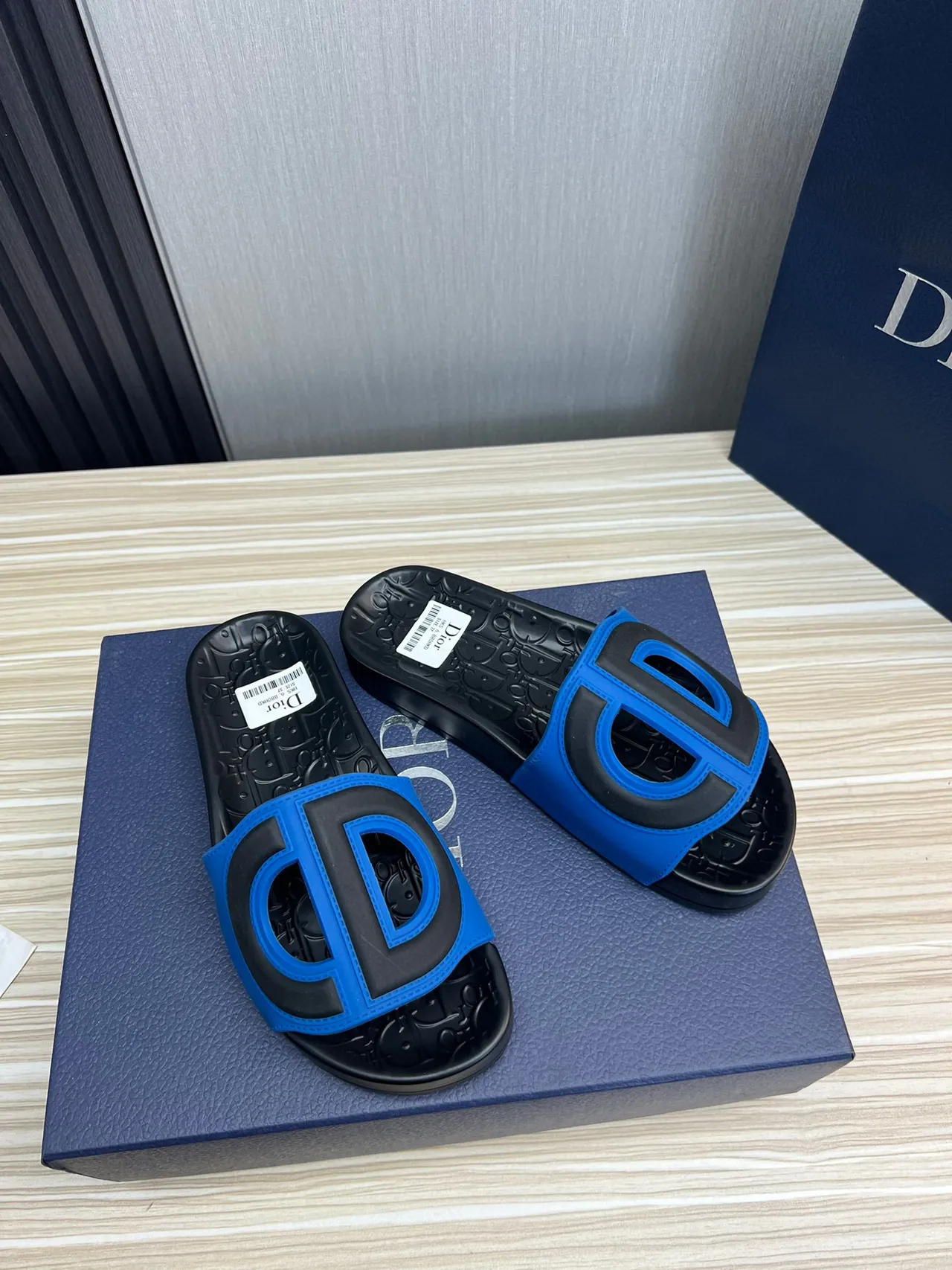 Dior B27 Oversized D-Logo Blue and Black Slippers 5