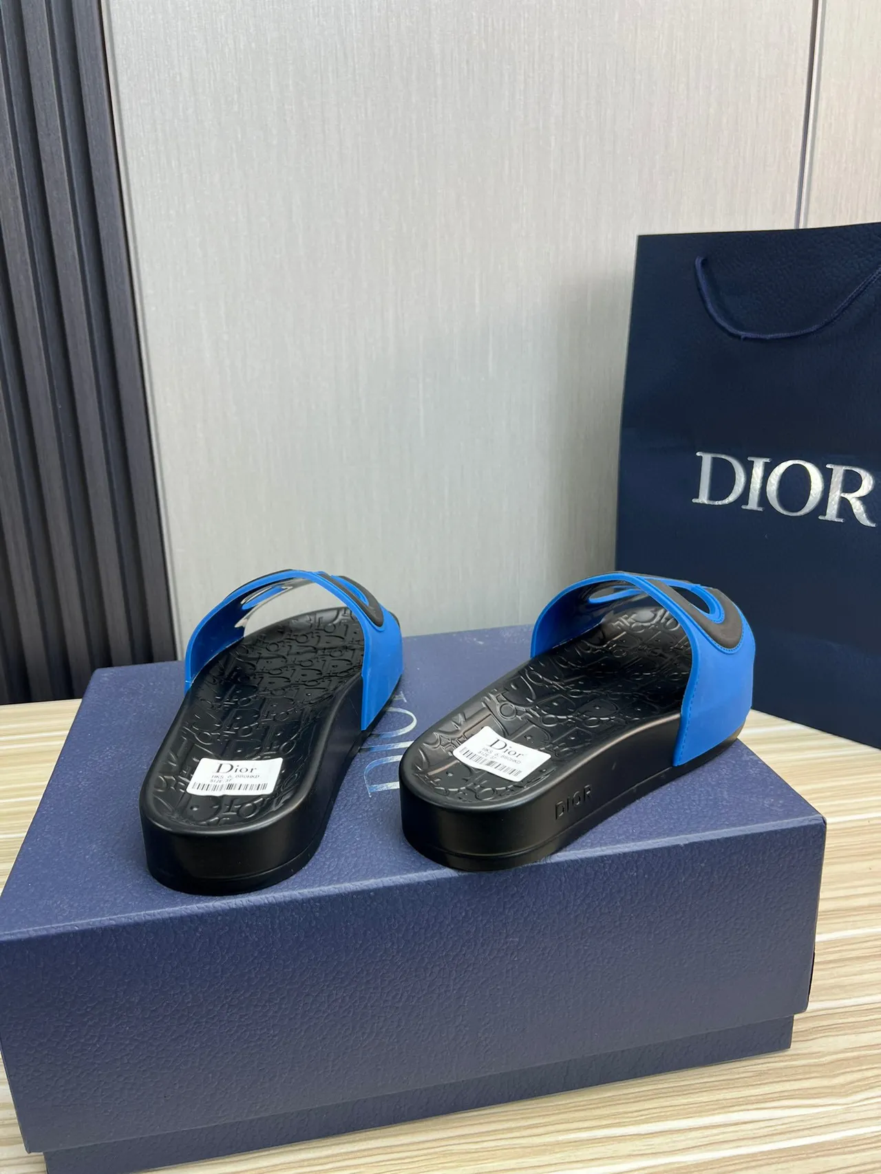 Dior B27 Oversized D-Logo Blue and Black Slippers 6