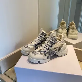 Dior B27 Toile Print White and Blue Chunky Sneakers