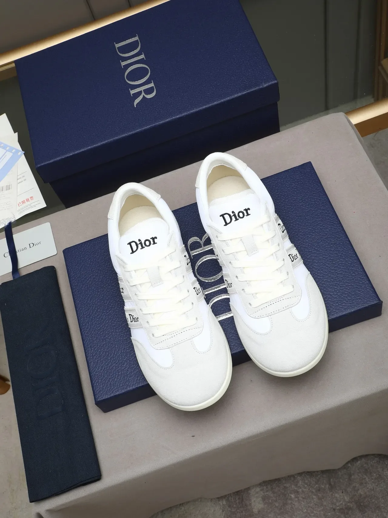 Dior B27 সাদা বেইজ লো-টপ সুয়েড এবং টেক্সটাইল আপার লাইফস্টাইল স্নিকার্স 3