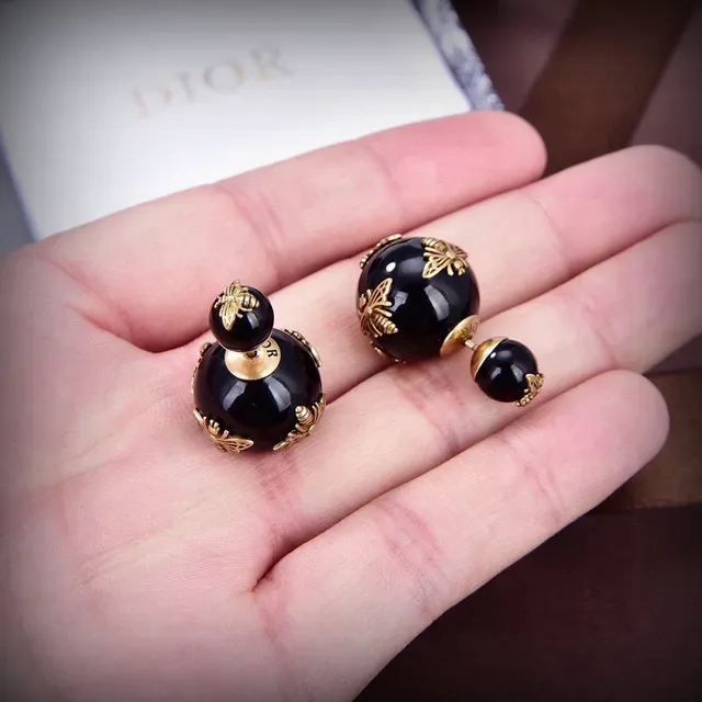 Dior Bee Motif Black and Gold Earrings 2