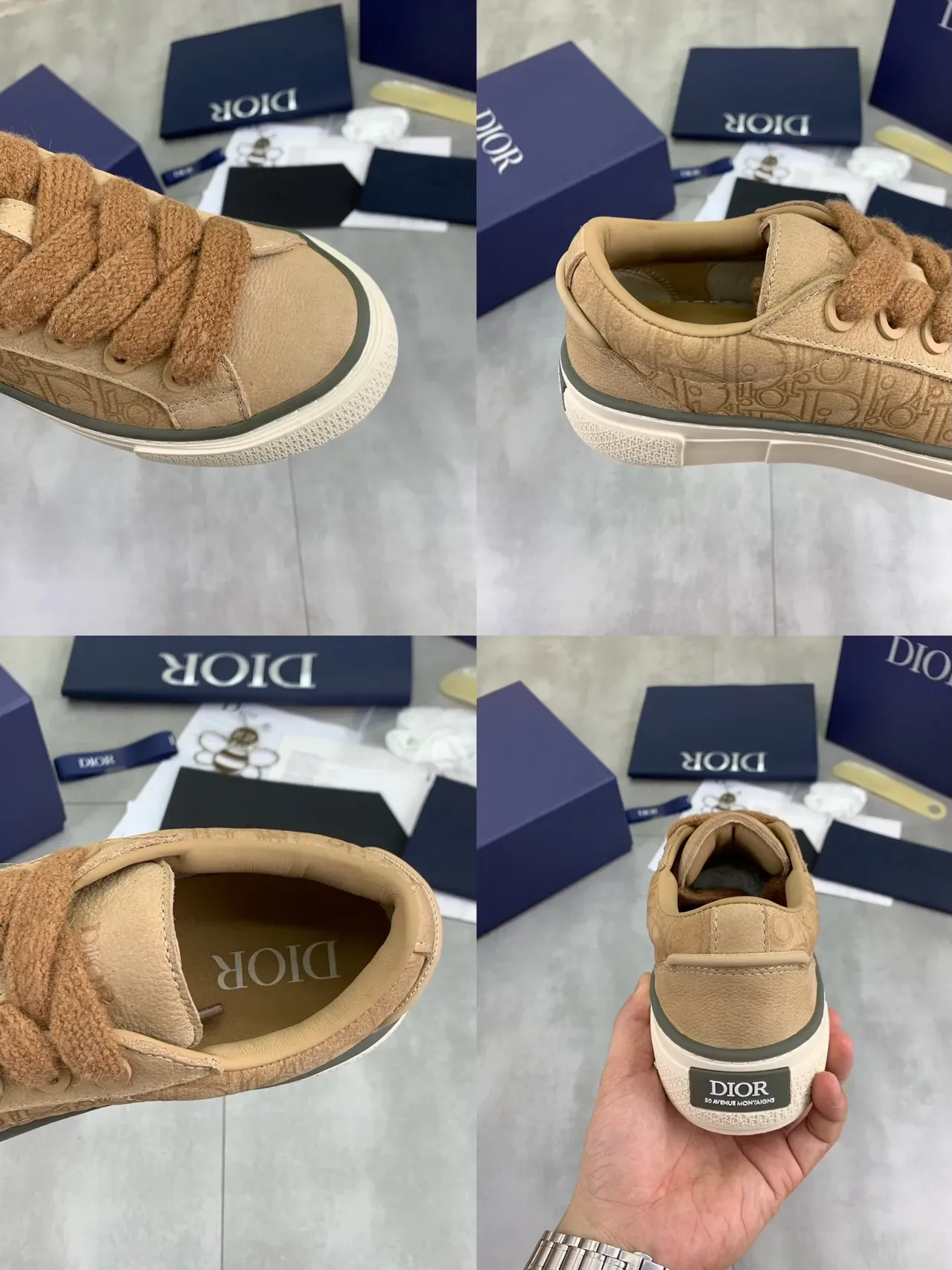 Dior Beige Marron Monogrammés Partie Supérieure Lacets Style Corde Tricotée Chaussures Lifestyle 2