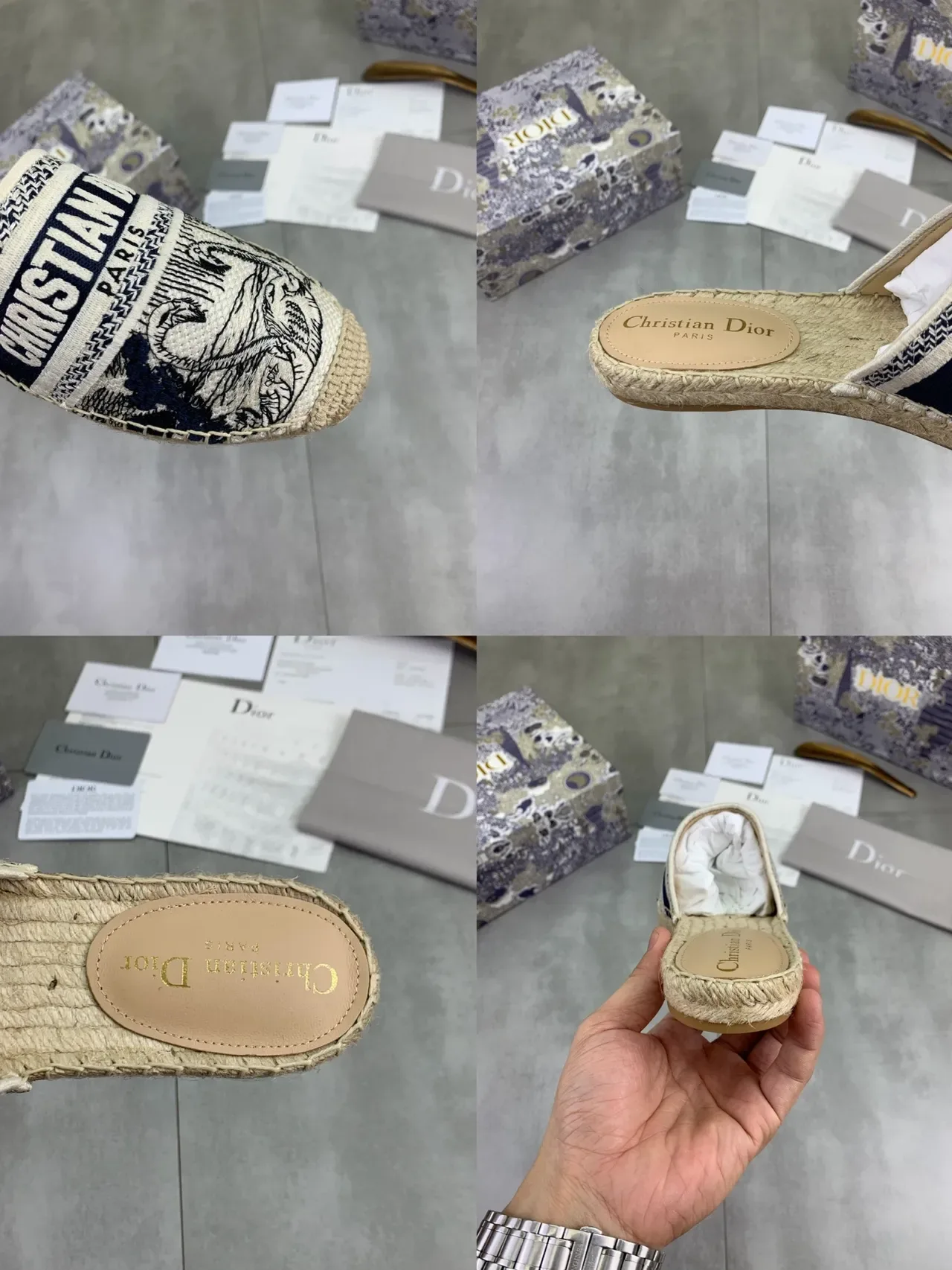Dior Beige Navy Espadrille Sole Woven Jacquard Strap Casual Shoes 2