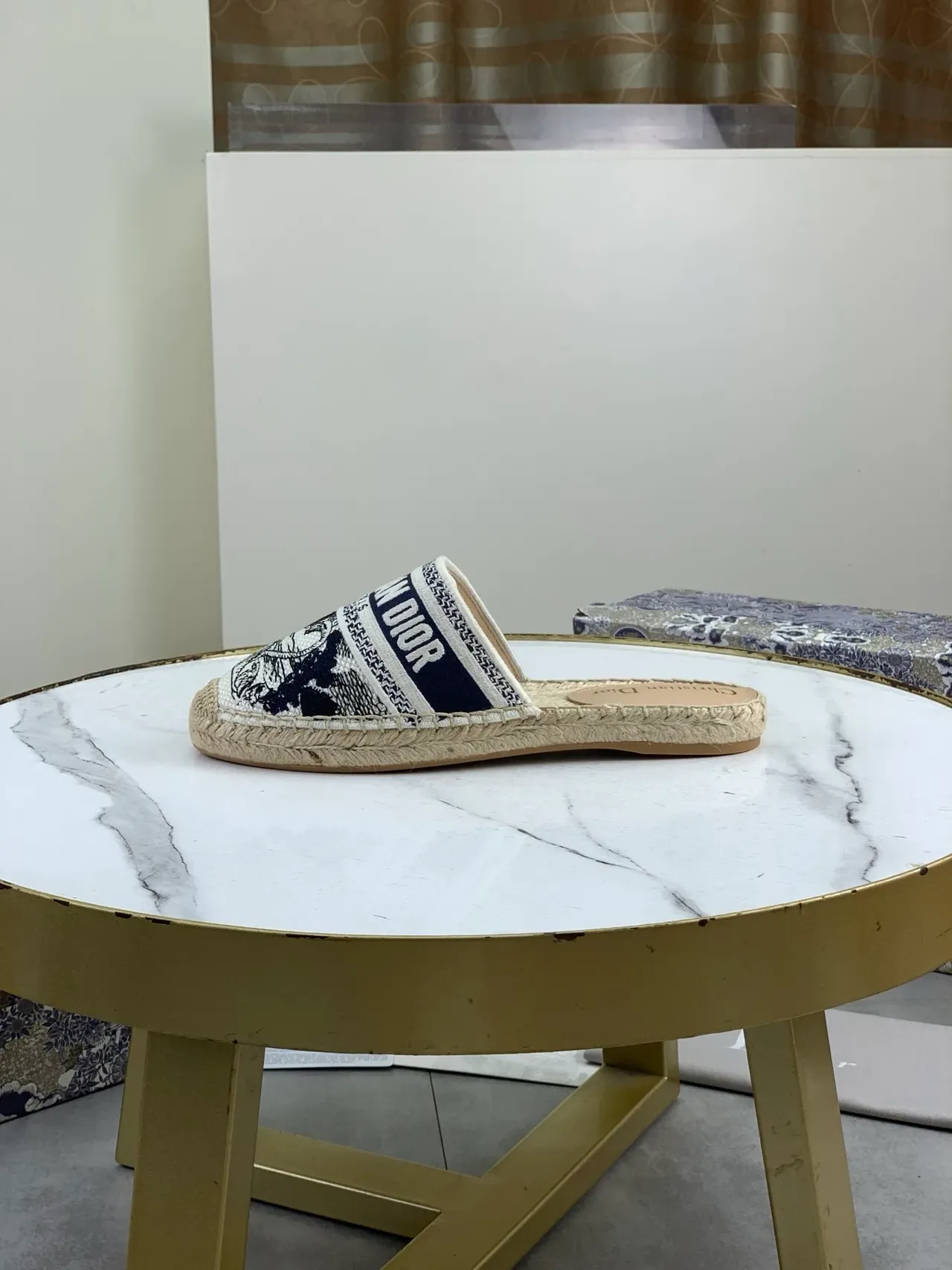 Dior Beige Navy Espadrille Sole Woven Jacquard Strap Casual Shoes 4