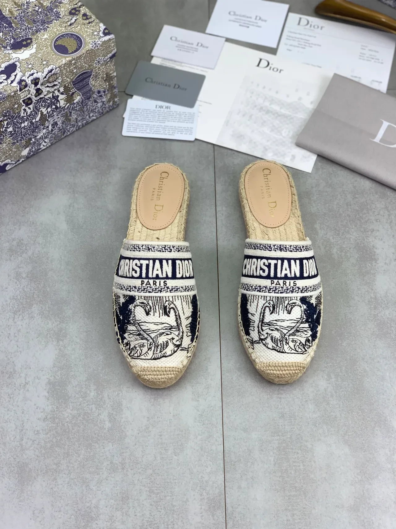 Dior Beige Navy Espadrille Sole Woven Jacquard Strap Casual Shoes 5