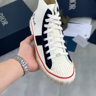 Dior بيج نافي عالي الكعب كانفاس و سويد لايف ستايل حذاء رياضي