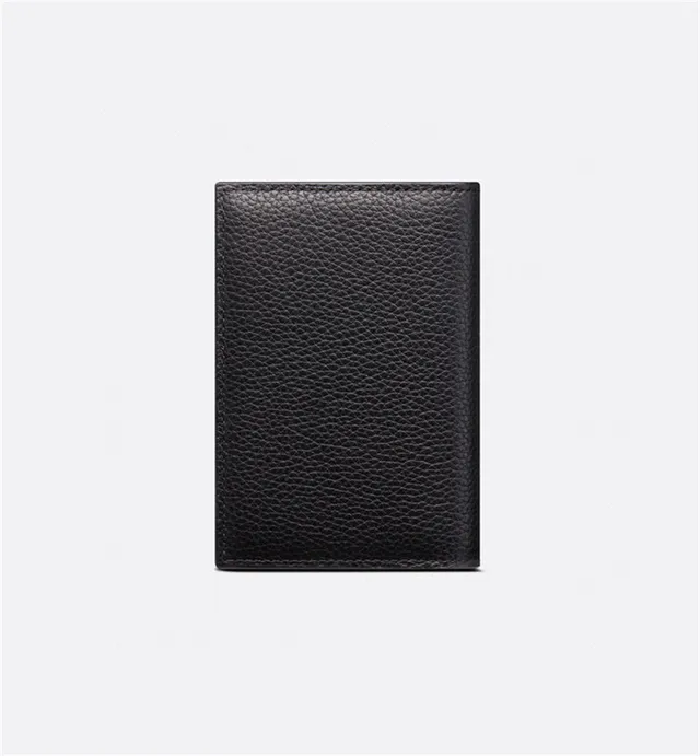 Dior Black Beige Pebbled Leather Embroidered Logo Card Holder 12