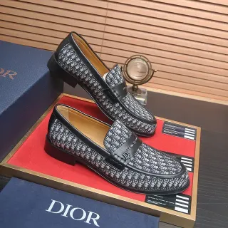 Dior काले ग्रे मोनोग्राम्ड फैब्रिक अपर टैन लेदर लाइनिंग लोअफर