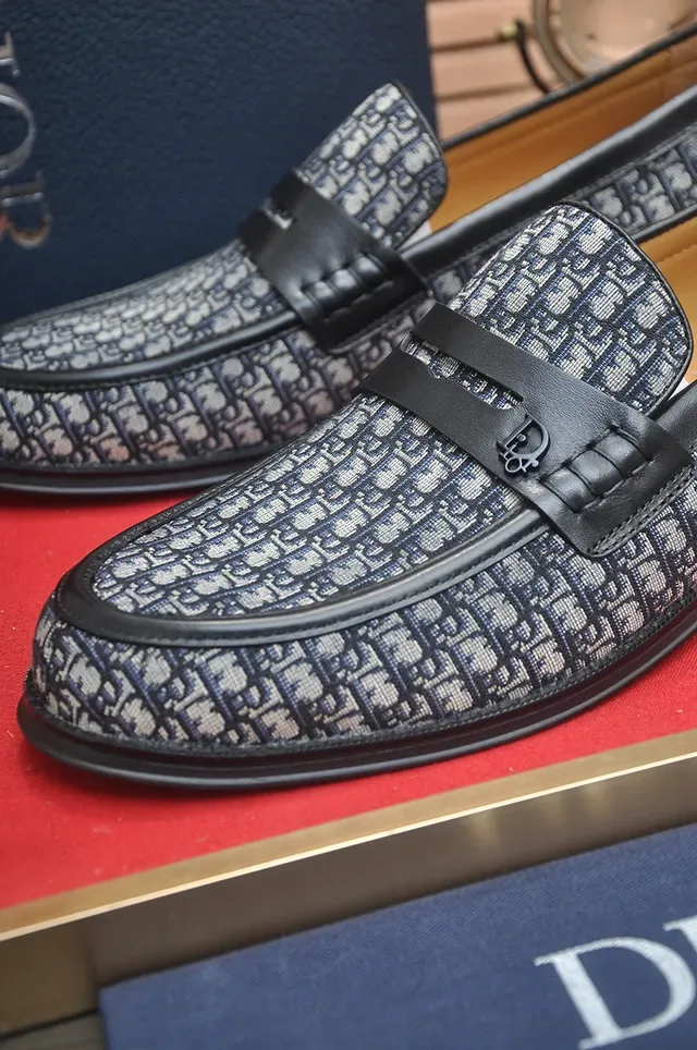 Dior Black Gray Monogrammed Fabric Upper Tan Leather Lining Loafer 2