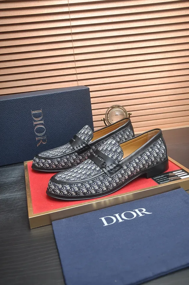Dior Black Gray Monogrammed Fabric Upper Tan Leather Lining Loafer 4