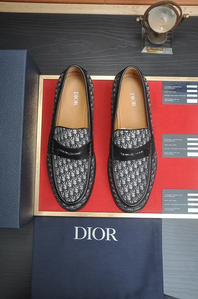 Dior Black Gray Monogrammed Fabric Upper Tan Leather Lining Loafer 5