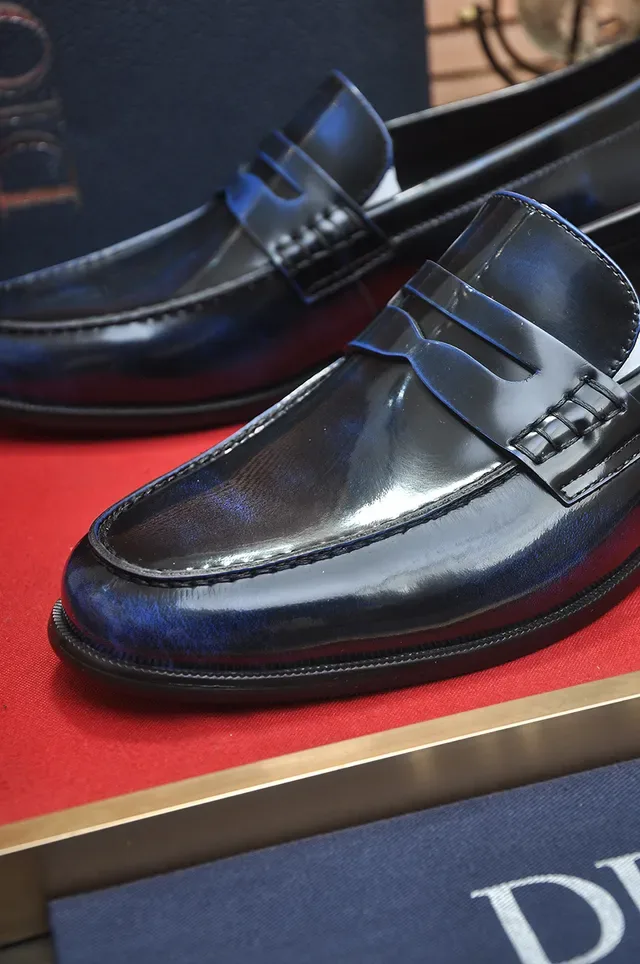 Dior Black Navy Glossy Patent Leather Moccasin Stitching Loafer 2