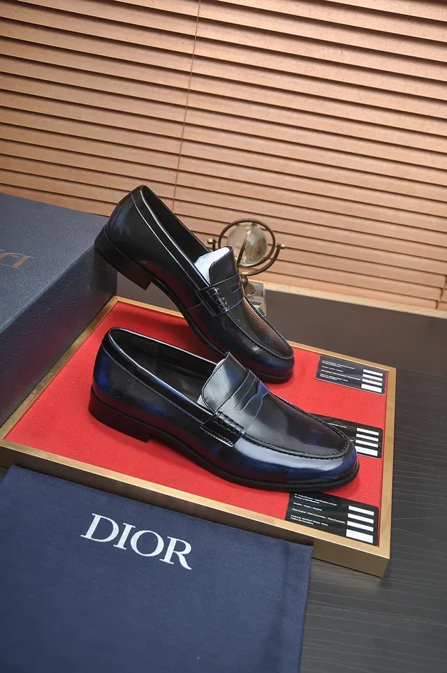 Dior Black Navy Glossy Patent Leather Moccasin Stitching Loafer 4