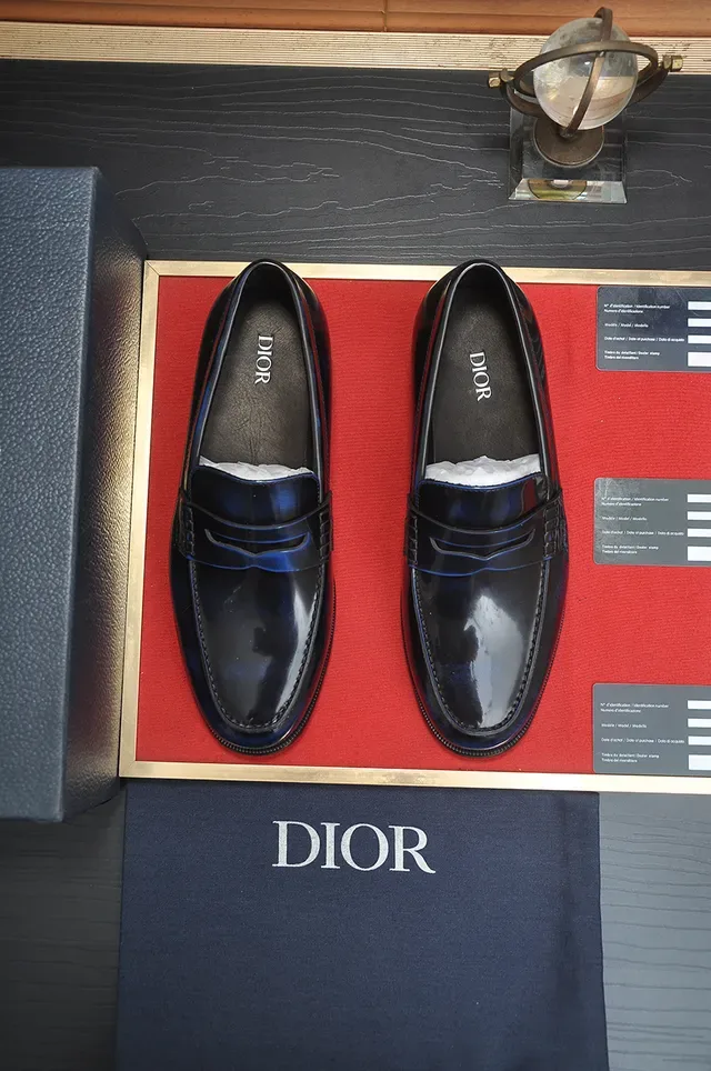 Dior Black Navy Glossy Patent Leather Moccasin Stitching Loafer 5
