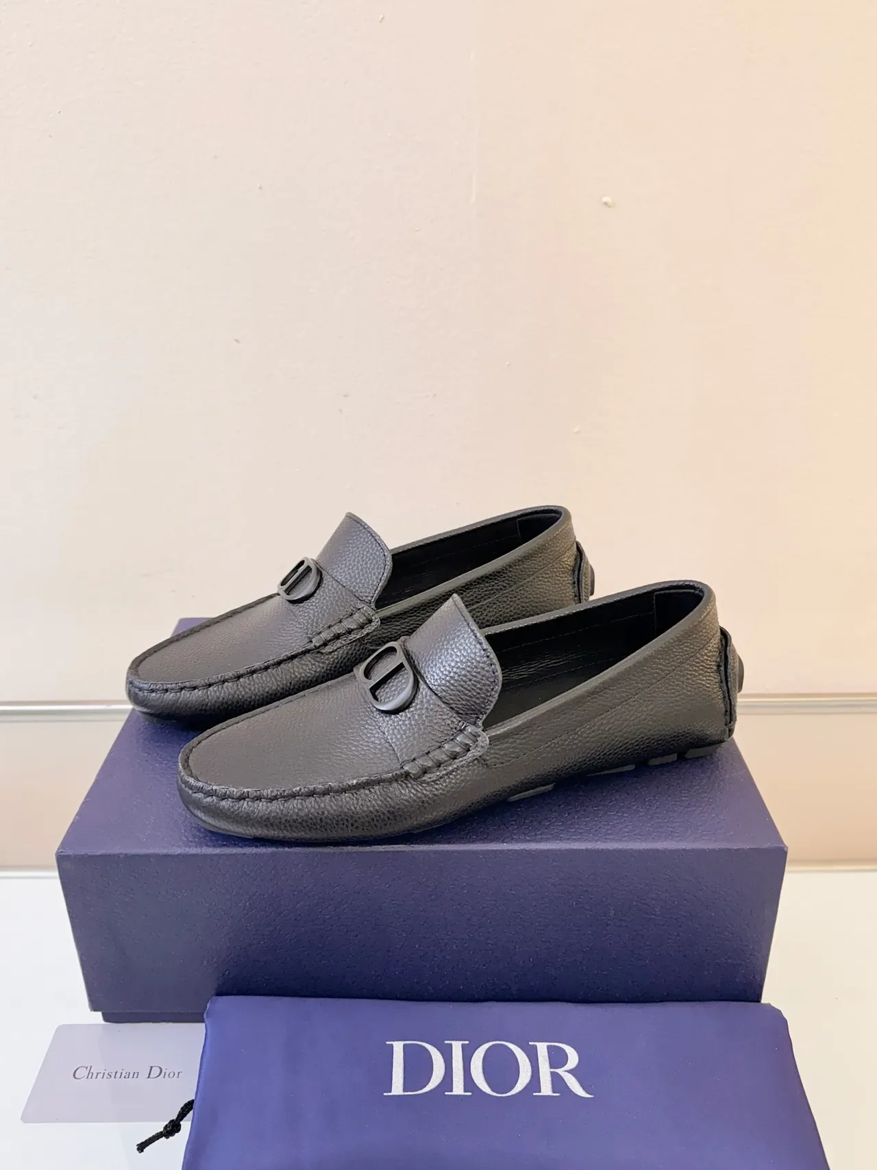 Dior Black Pebbled Leather Moccasin-Stitched Vamp Loafer 2