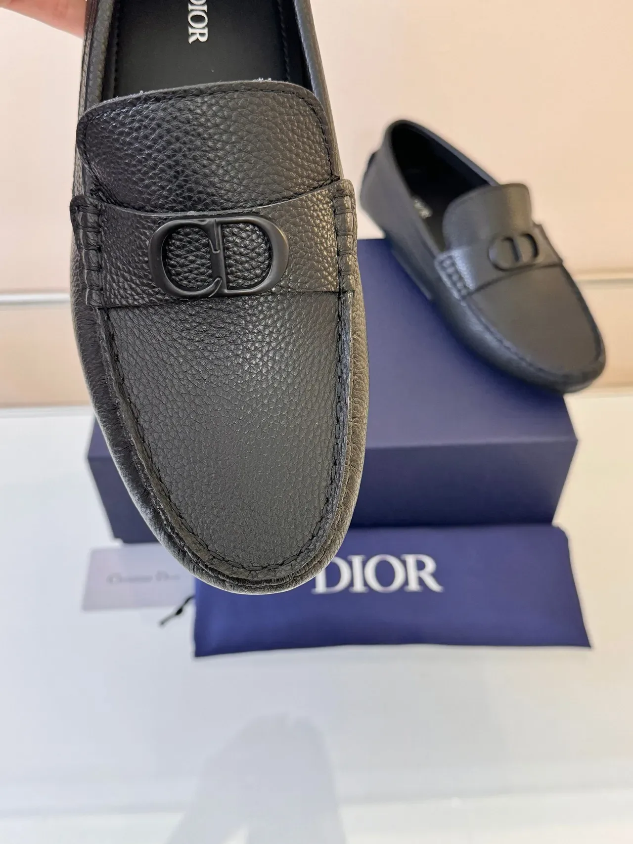 Dior Black Pebbled Leather Moccasin-Stitched Vamp Loafer 3