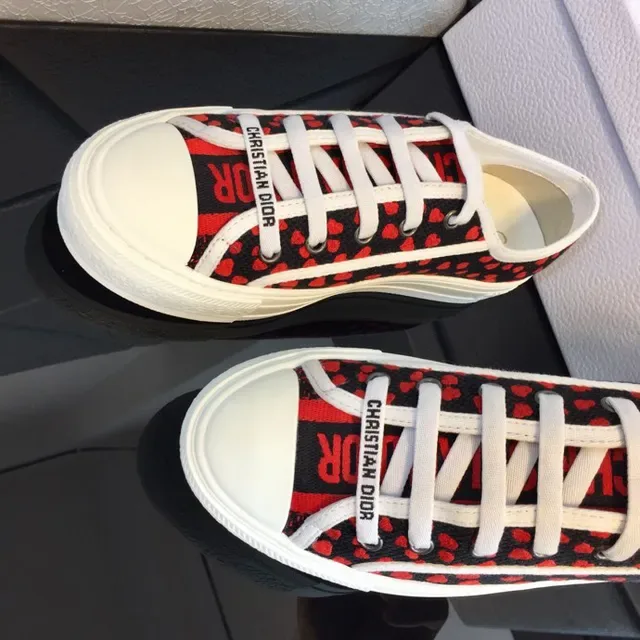 Dior Black Red Heart-Print Canvas White Platform Sole Sneakers 2