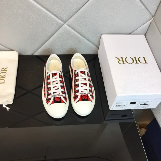 Dior Black Red Heart-Print Canvas White Platform Sole Sneakers 6