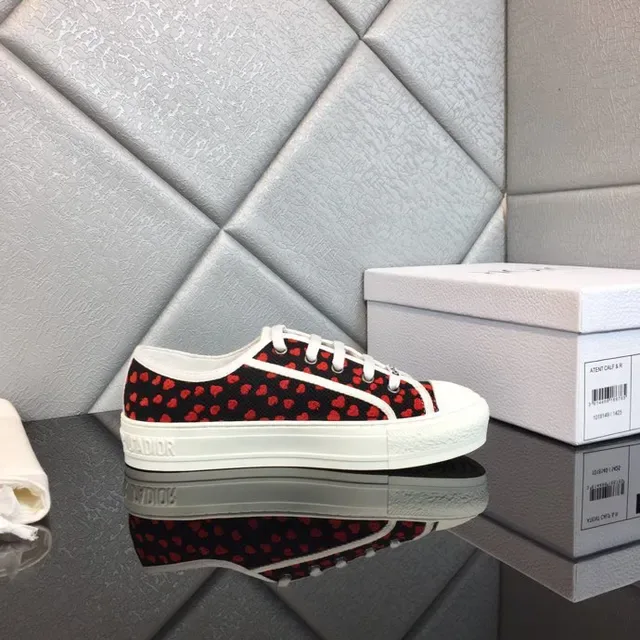Dior Black Red Heart-Print Canvas White Platform Sole Sneakers 8