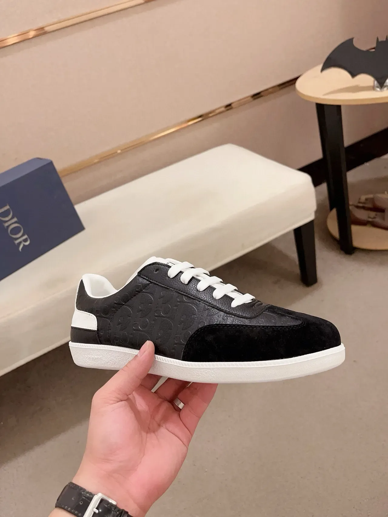 Dior Black White Embossed Monogram Leather Suede Toe Cap Lifestyle Sneakers 5