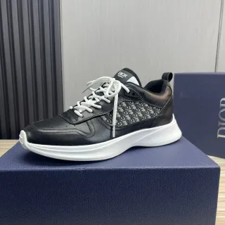 Dior Black White Leather And Monogram Textile Upper Sculpted Platform Sole Lifestyle Sneakers