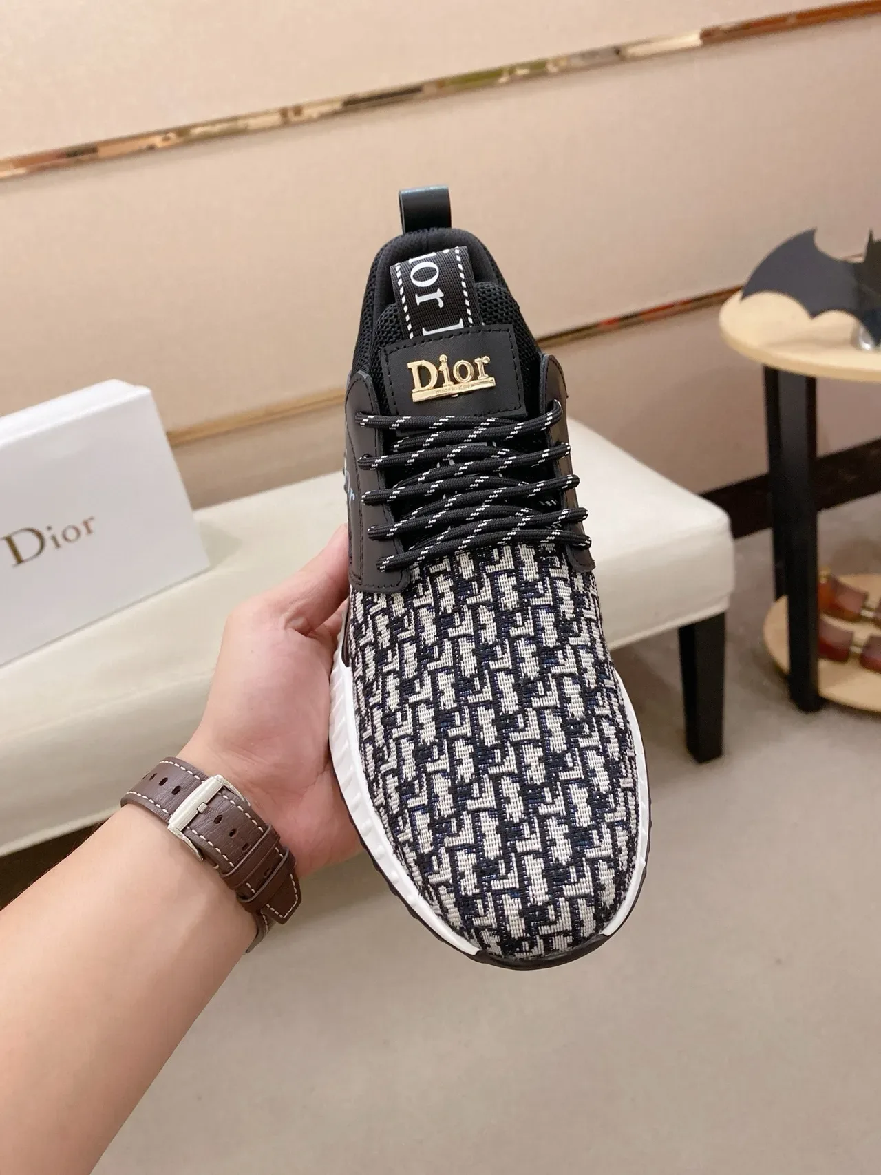 Dior Black White Monogram Knit Upper Sculpted Midsole Lifestyle Sneakers 3
